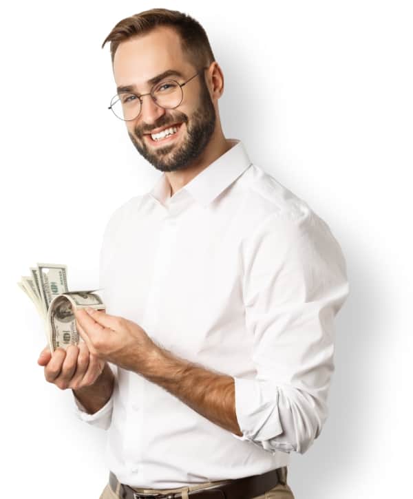 Business man in white shirt holding money